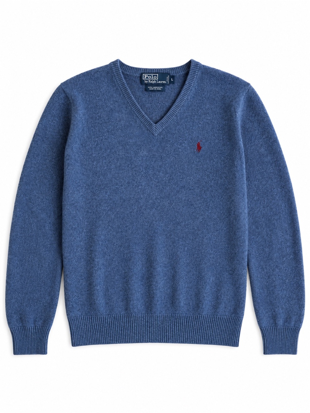Polo Ralph Lauren 100% Lambswool V-Neck Sweater Blue Heather Size Large